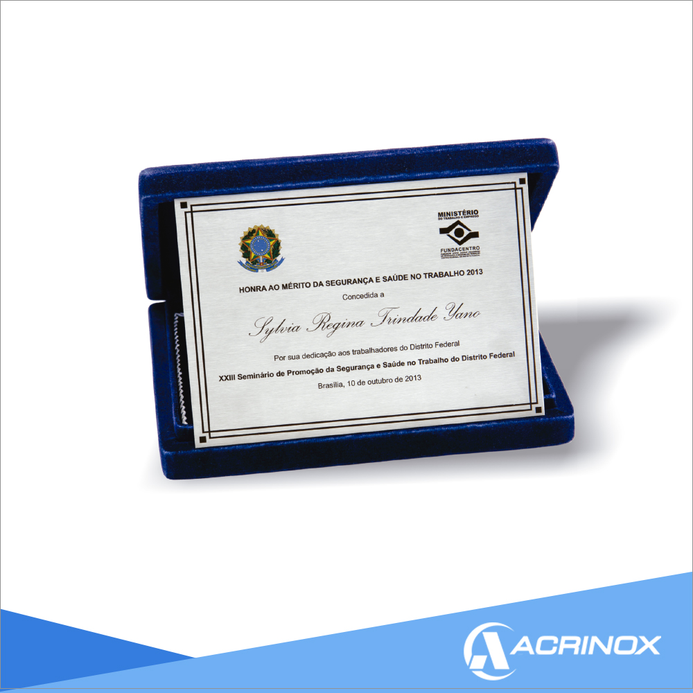Placa De Homenagem Acrinox
